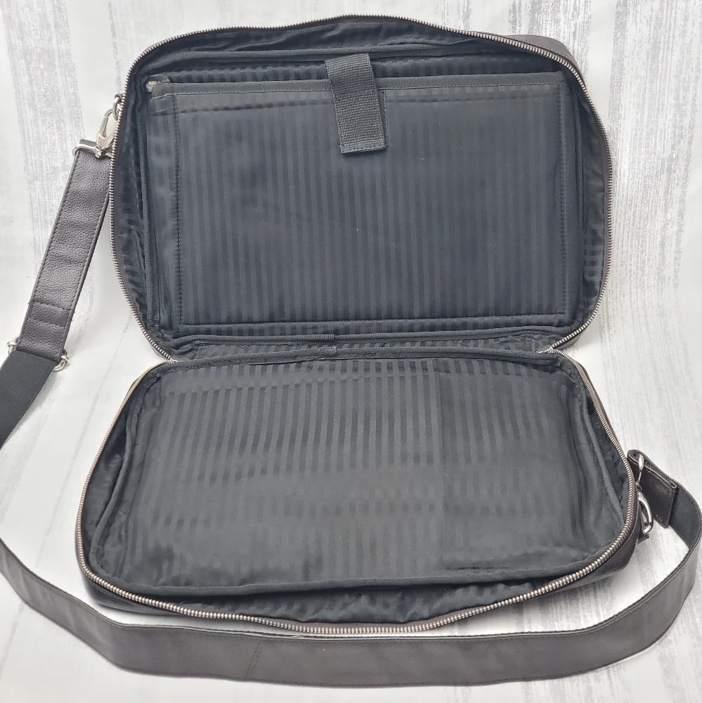 Leather Laptop Briefcase With Handle Adjustible Strap Brown Business Casual